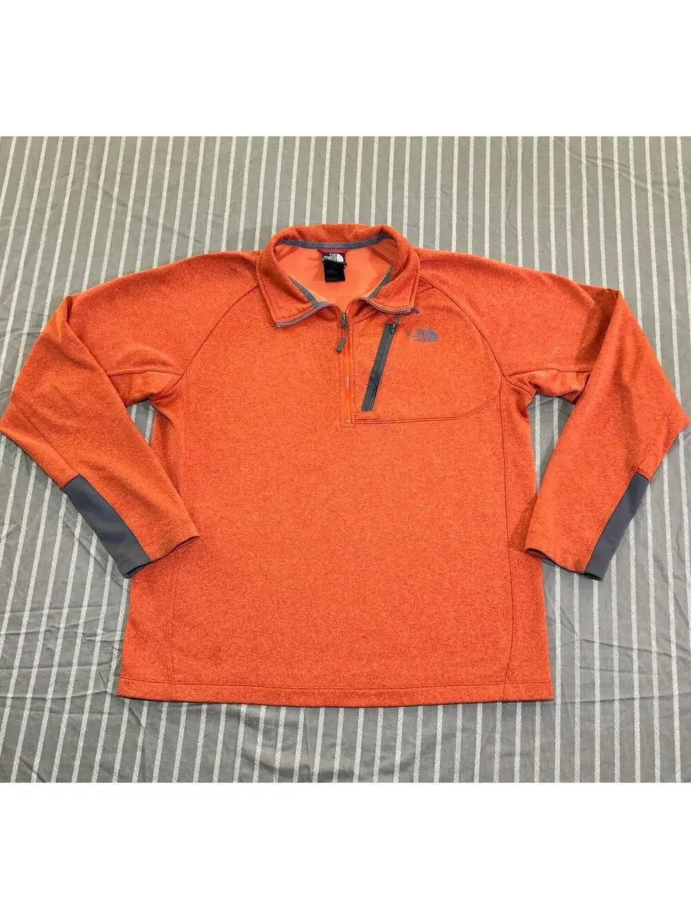 The North Face Sweater Mens Large Orange 1/4 Zip Fleece Pullover Casual